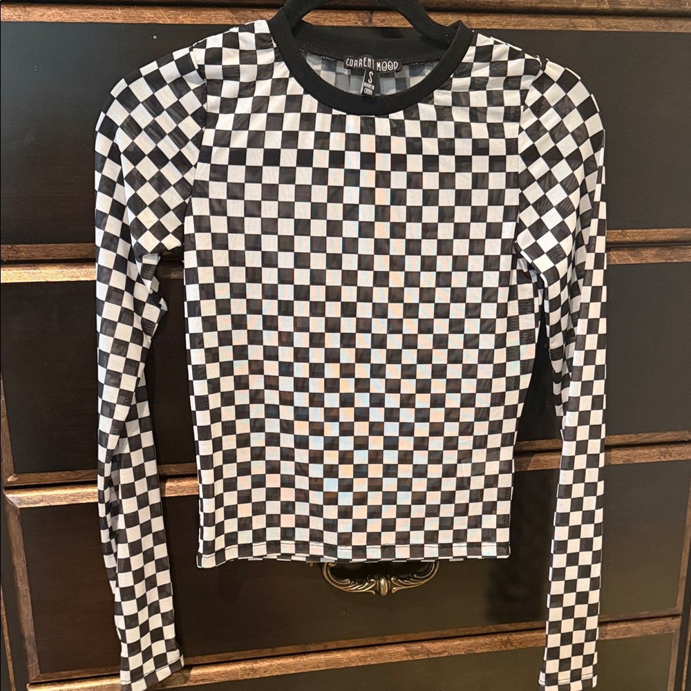 Current Mood Monochrome Checkered Long Sleeve Top